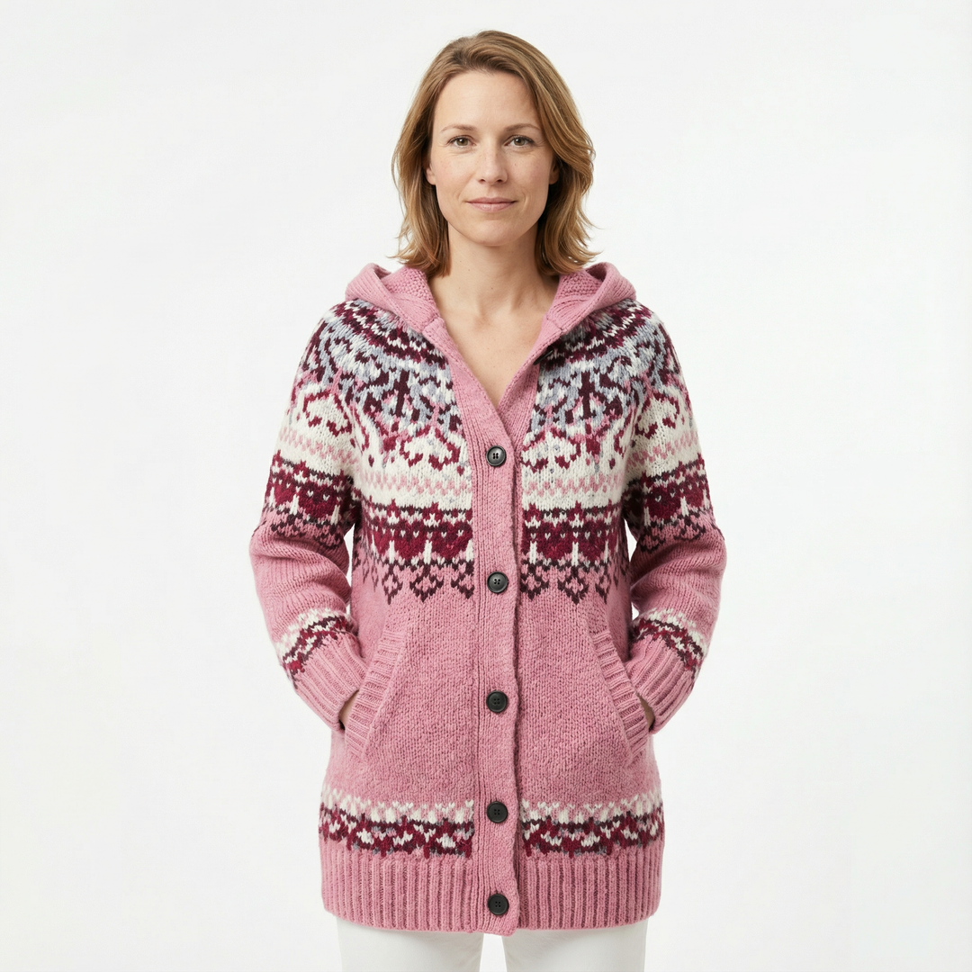 Damen Cartoon-Print Cardigan mit Kapuze, Ganzkörperansicht