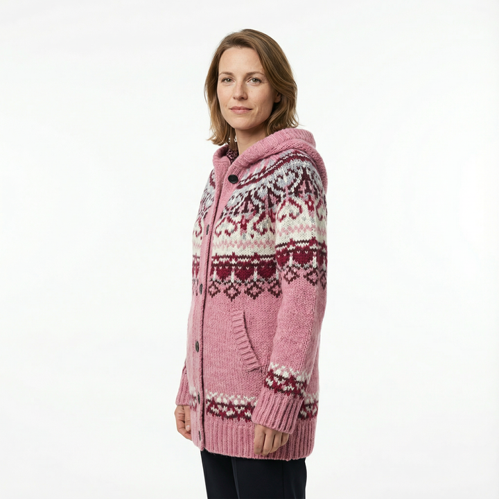 Rückenansicht Damen Oversized Cardigan, Tier-Aufdruck großflächig