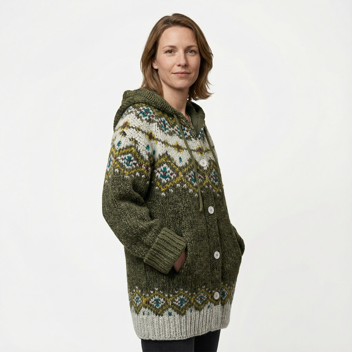 Detailansicht Kapuze und Vorderseite Damen Hoodie Cardigan