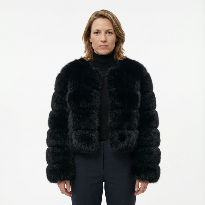 Damen Cropped Kunstfell Jacke