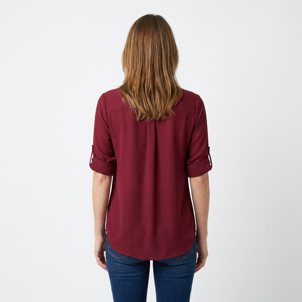 Chiffon-Bluse Weiß, V-Ausschnitt mit Reißverschluss, Frontansicht
