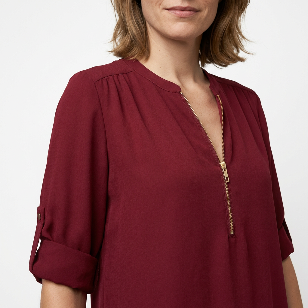Chiffon-Bluse Burgunder, lockere Passform, Rückenansicht