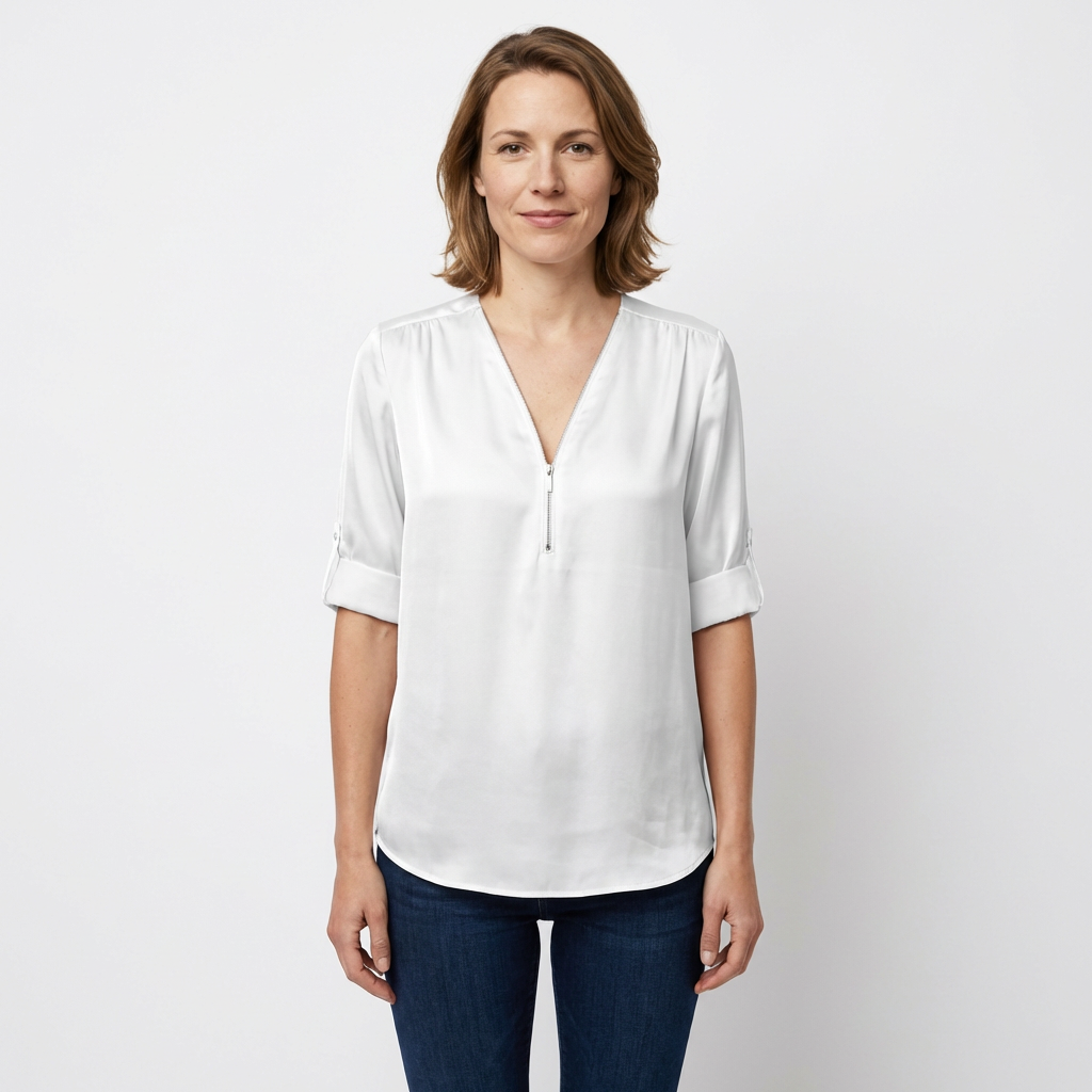 Chiffon-Bluse Weiß, fließende Silhouette, Seitenansicht