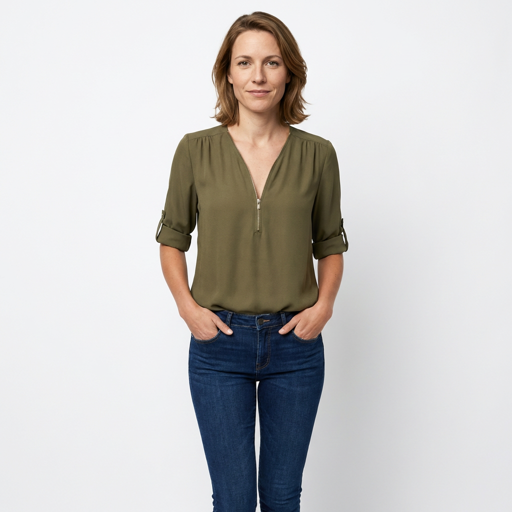 Chiffon-Bluse Grün, lockere Passform, Rückenansicht