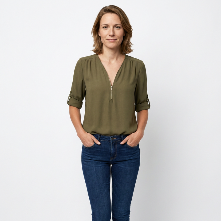 Chiffon-Bluse Grün, lockere Passform, Rückenansicht