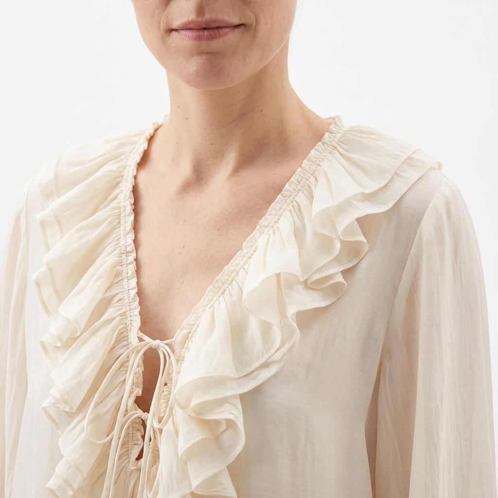 Beige Rüschenbluse Rükenansicht
