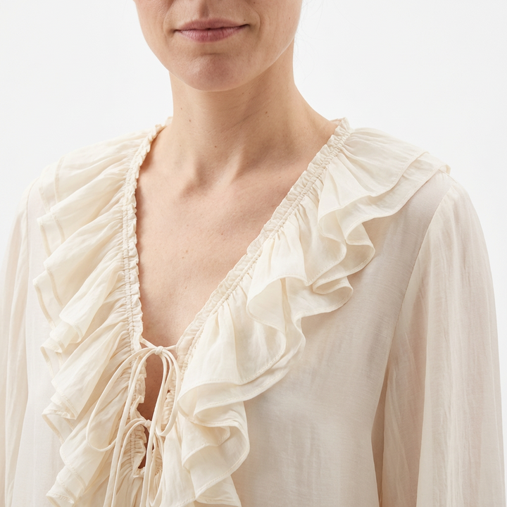 Beige Rüschenbluse Rükenansicht