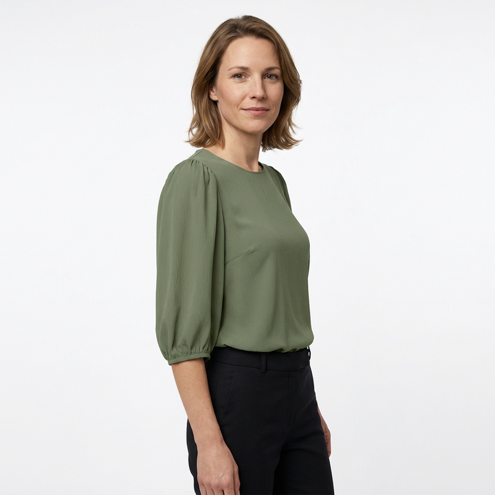 Damen Bluse 3/4 Puffärmel Lavendel Vorderansicht