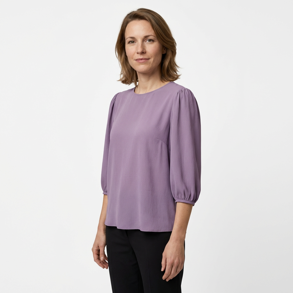 Damen Bluse Weinrot 3/4 Puffärmel Rundhals Vorderansicht