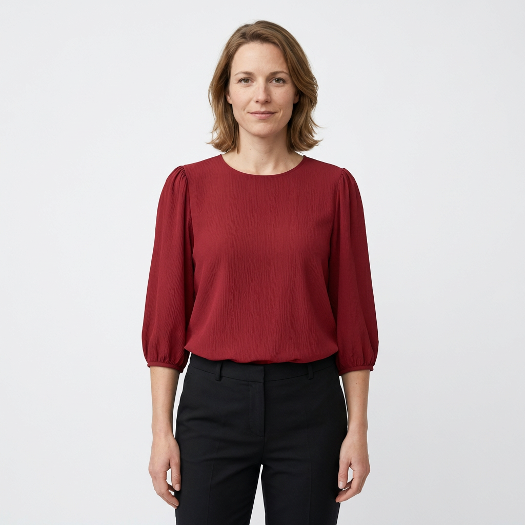Damen Bluse Weinrot Rückenansicht 3/4 Ärmel elegant