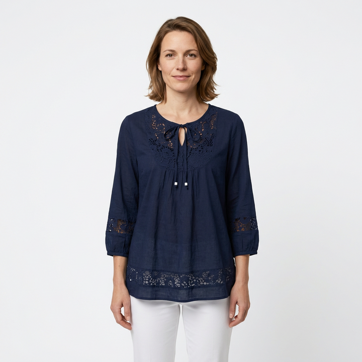 Marineblaue Boho-Tunika, Seitenansicht