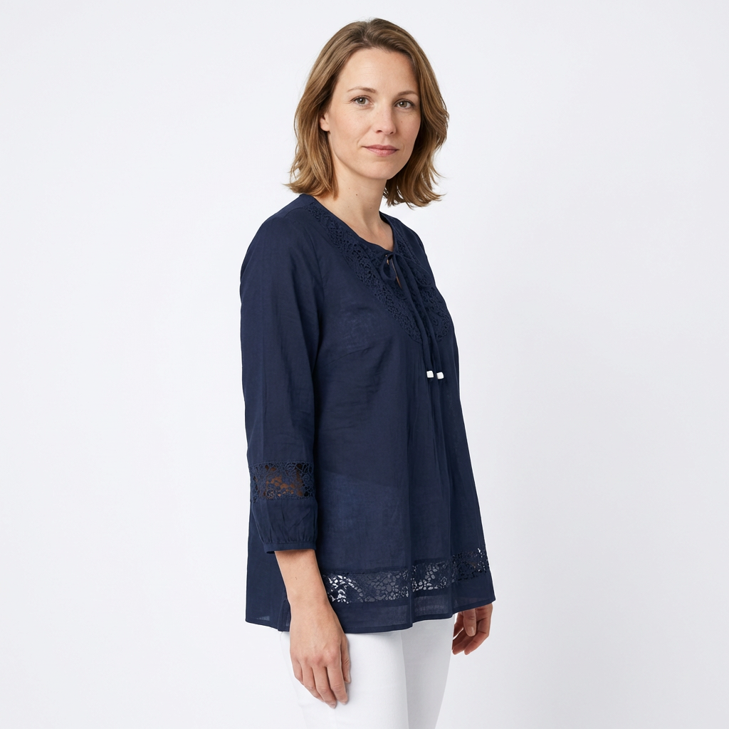 Weinrote Damen-Spitzenbluse mit Dreiviertellarm, Frontansicht