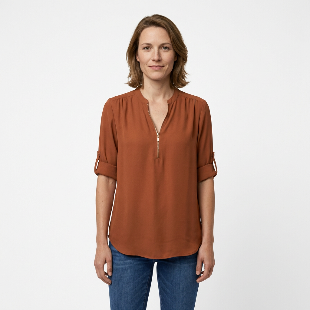 Chiffon-Bluse Orange, fließende Silhouette, Seitenansicht