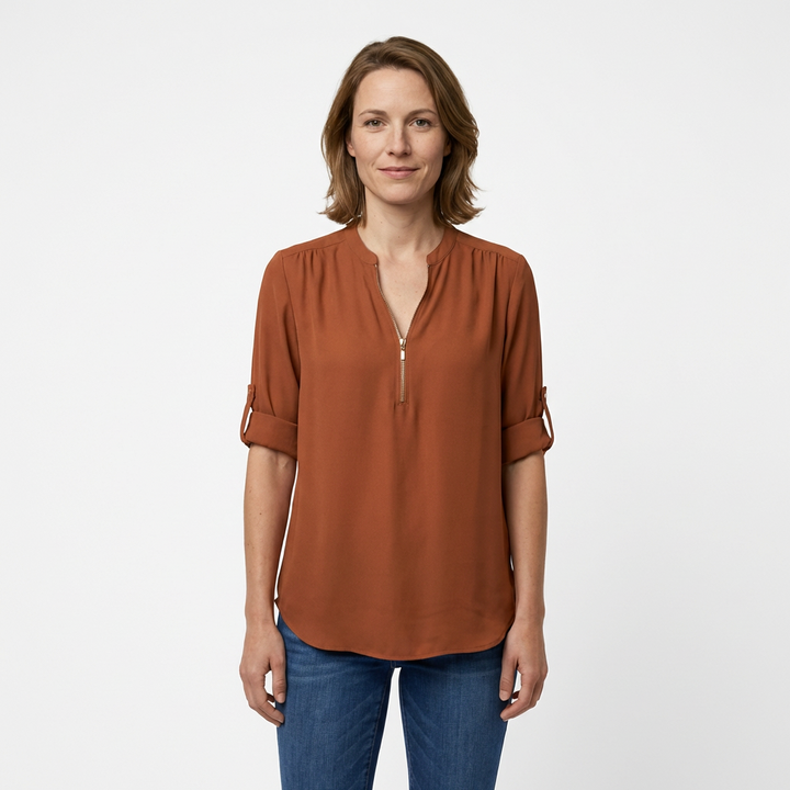 Chiffon-Bluse Orange, fließende Silhouette, Seitenansicht