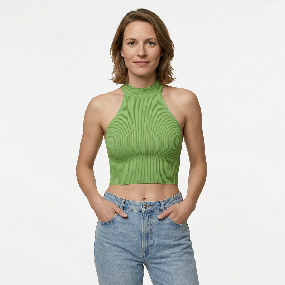 Damen Neckholder Top Sommer Strick