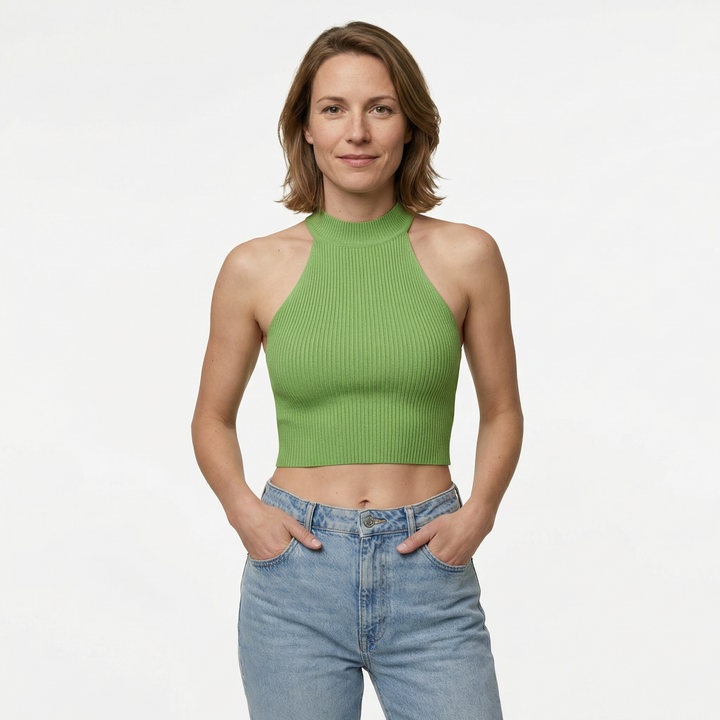 Damen Neckholder Top Sommer Strick