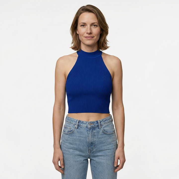 Damen Neckholder Top Sommer Strick