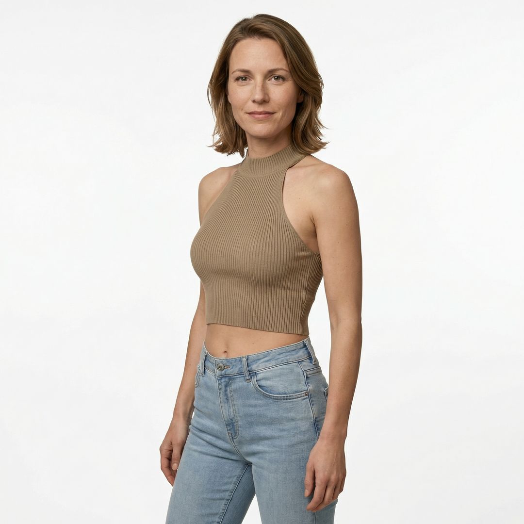 Damen Neckholder Top Sommer Strick