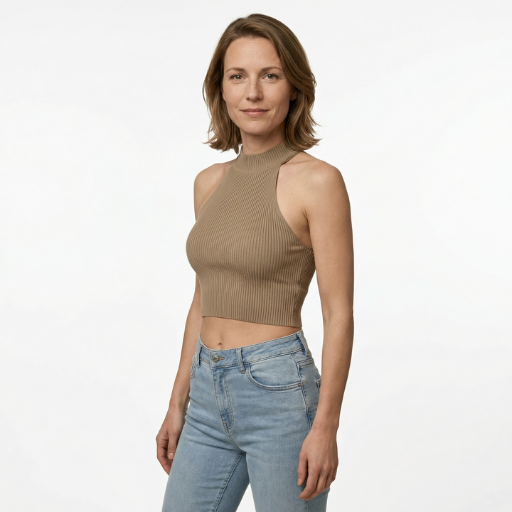 Damen Neckholder Top Sommer Strick