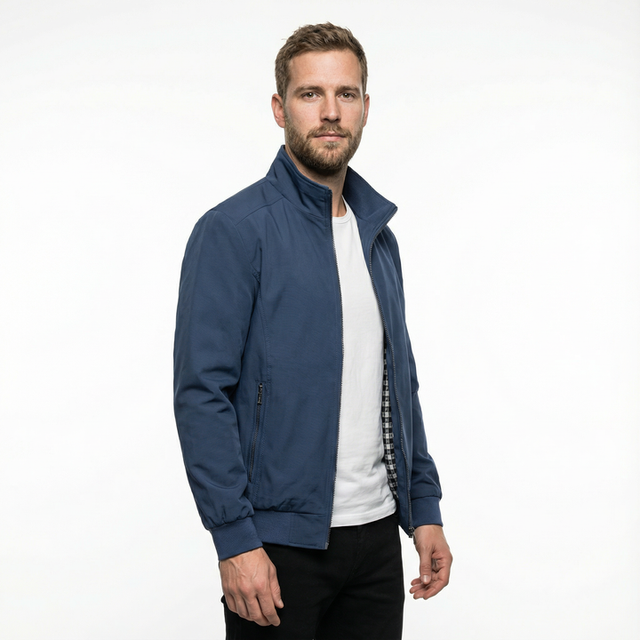 Herren Technische Bomberjacke mit Karofutter und Rippstrickdetails