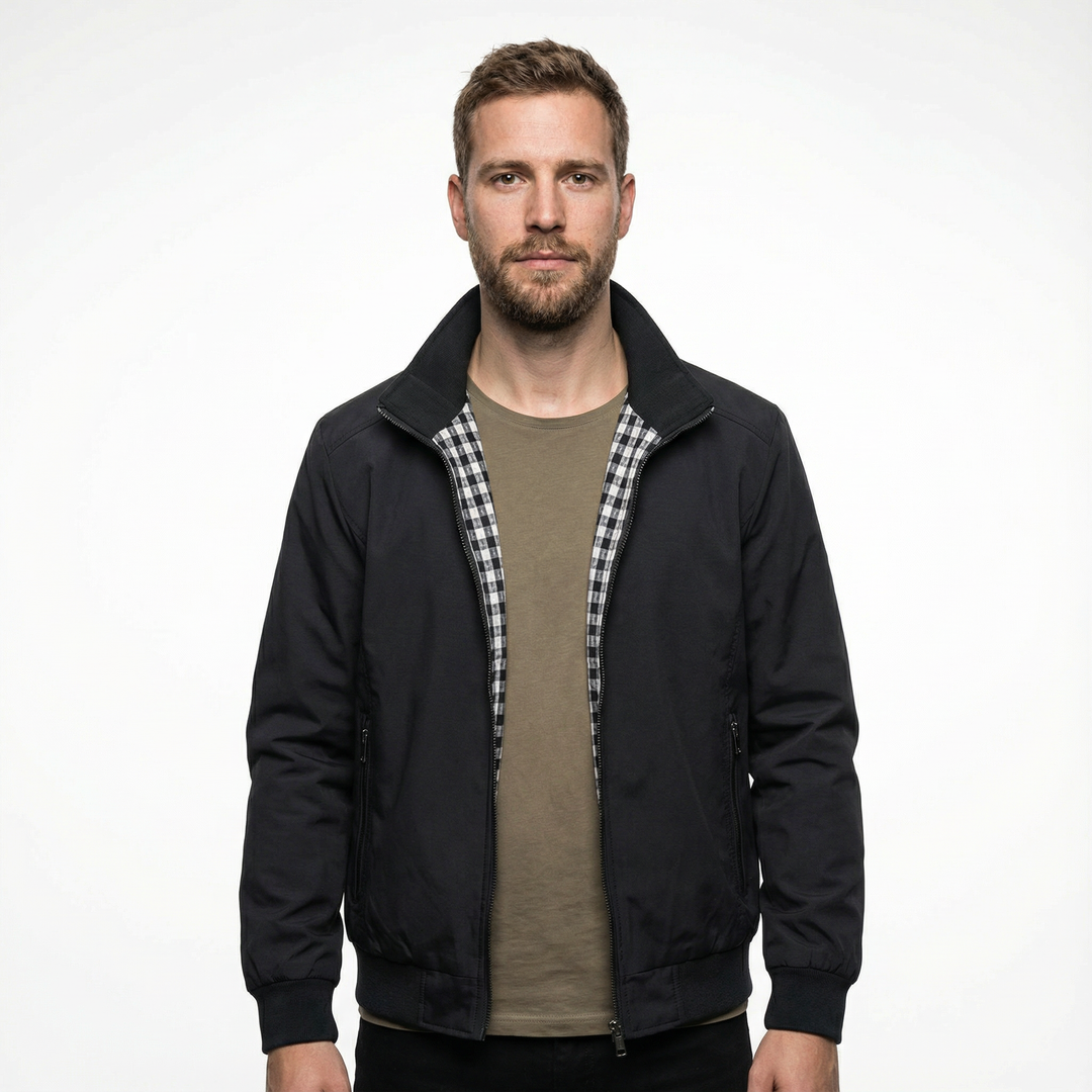 Herren Technische Bomberjacke mit Karofutter und Rippstrickdetails