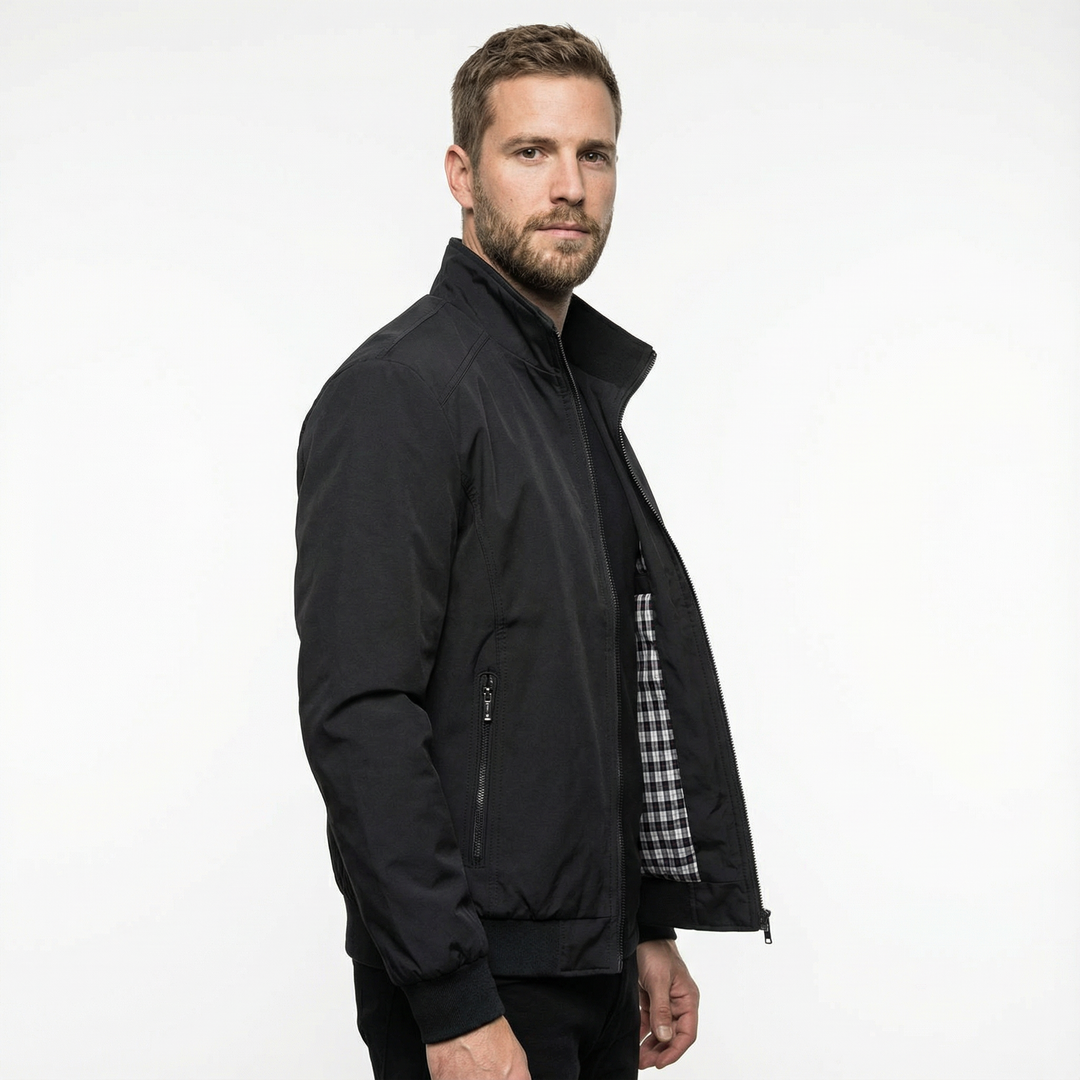 Herren Technische Bomberjacke mit Karofutter und Rippstrickdetails