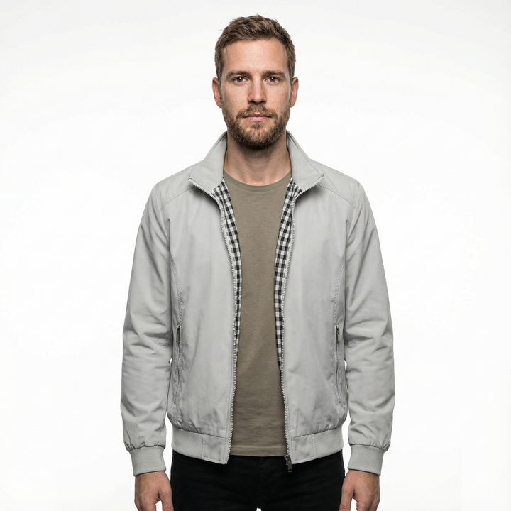 Herren Technische Bomberjacke mit Karofutter und Rippstrickdetails