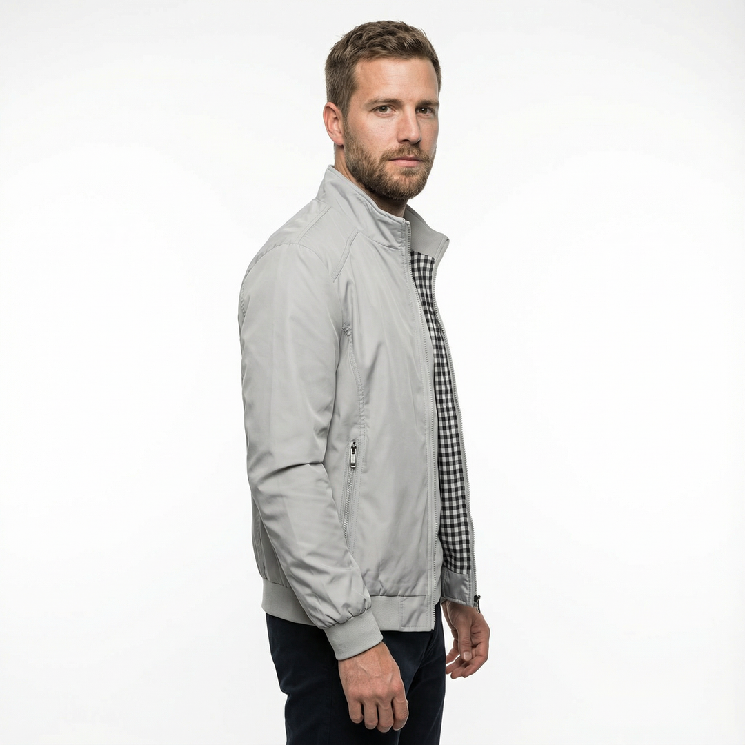 Herren Technische Bomberjacke mit Karofutter und Rippstrickdetails