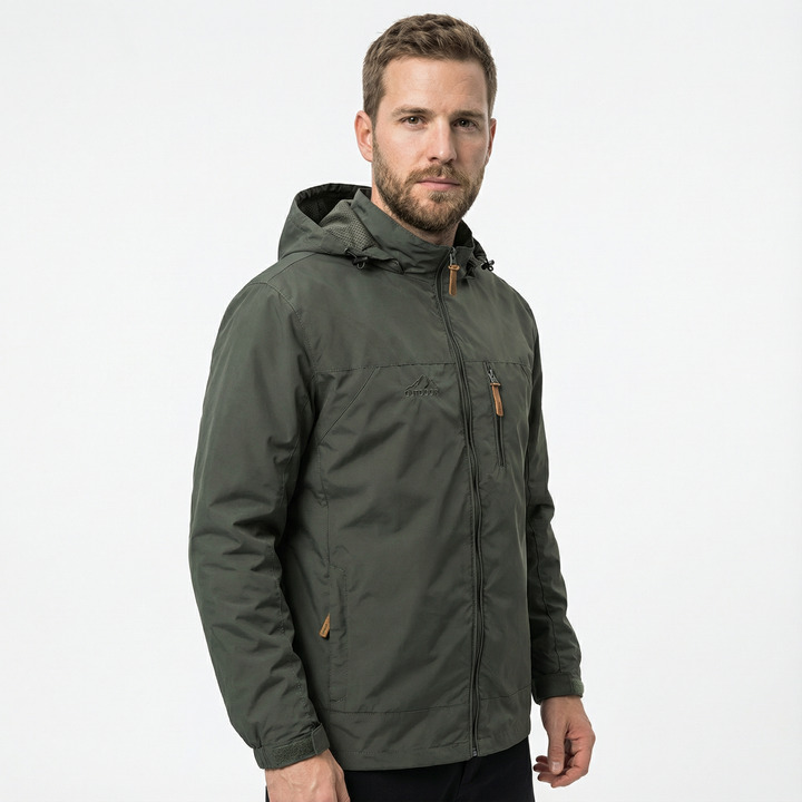 Nahaufnahme Kragendetail und Reißverschluss, Herren Windjacke