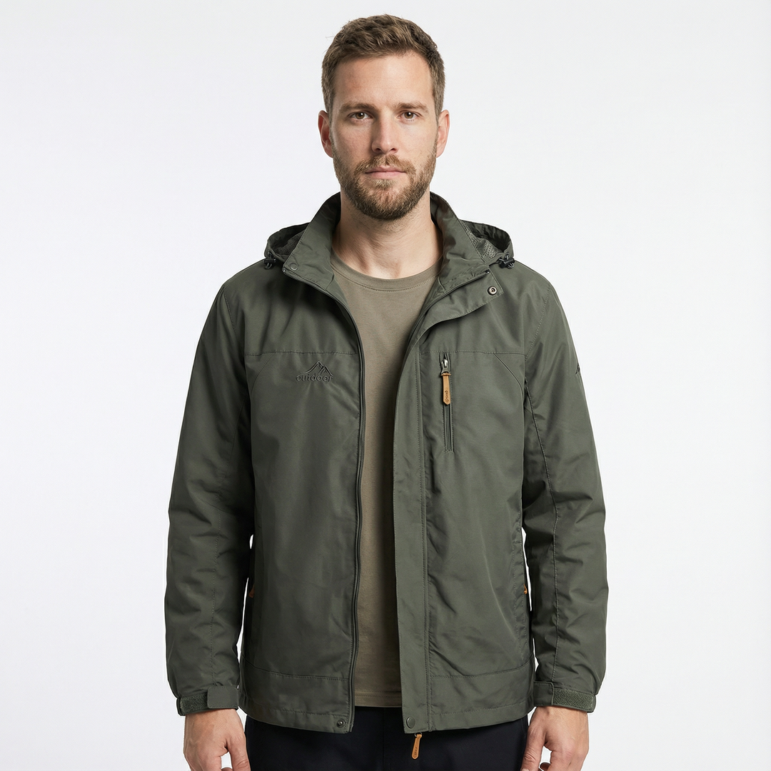 Herren Outdoor Jacke, Frontansicht, Reißverschluss und Taschen