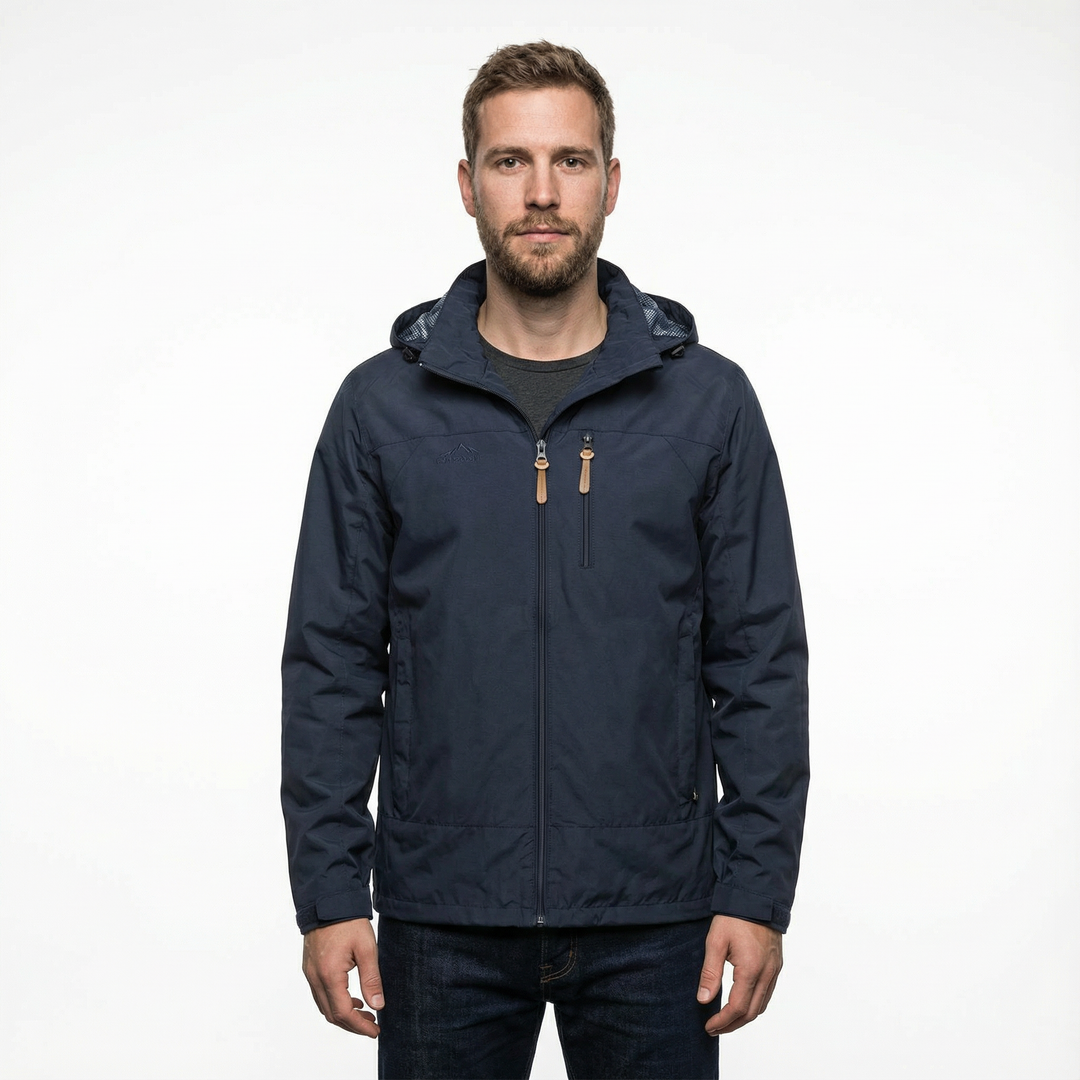 Herren Outdoor Look mit Windjacke, Ganzkörperansicht, Freizeitstil