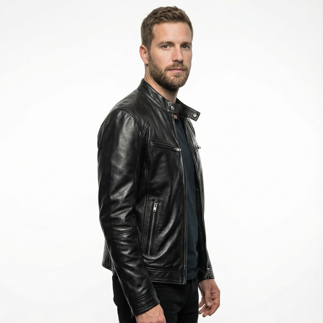 Herren Leder Motorradjacke Slim