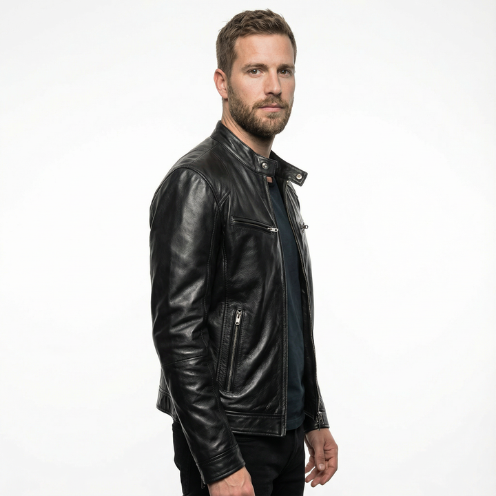 Herren Leder Motorradjacke Slim