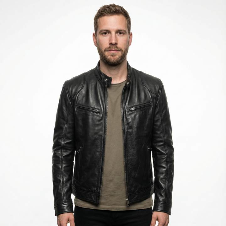 Herren Leder Motorradjacke Slim