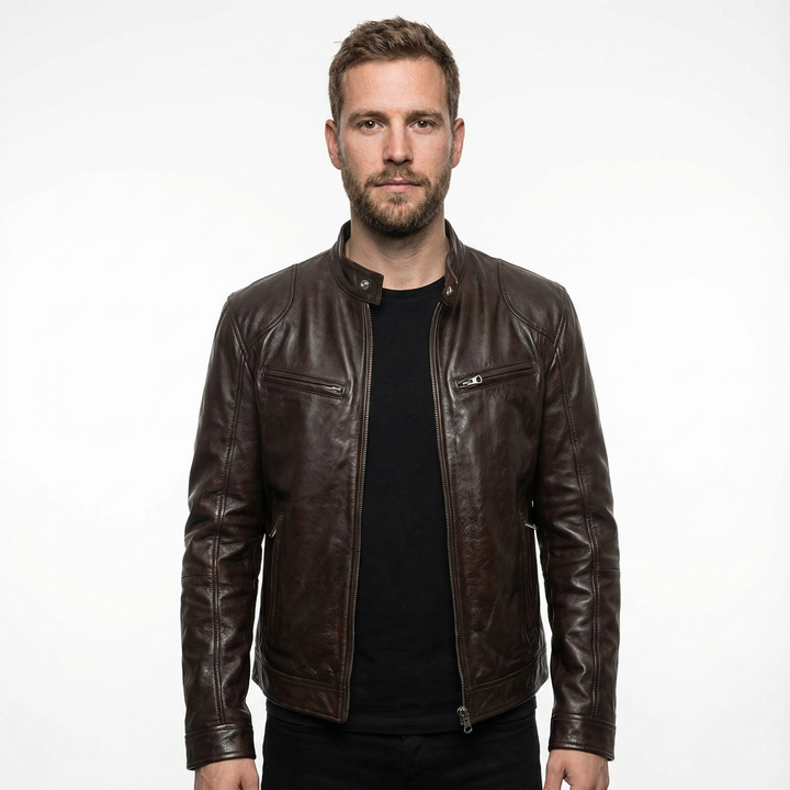 Herren Leder Motorradjacke Slim