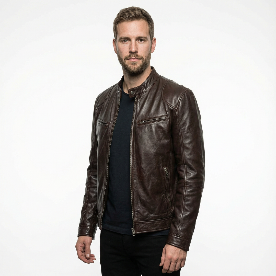 Herren Leder Motorradjacke Slim