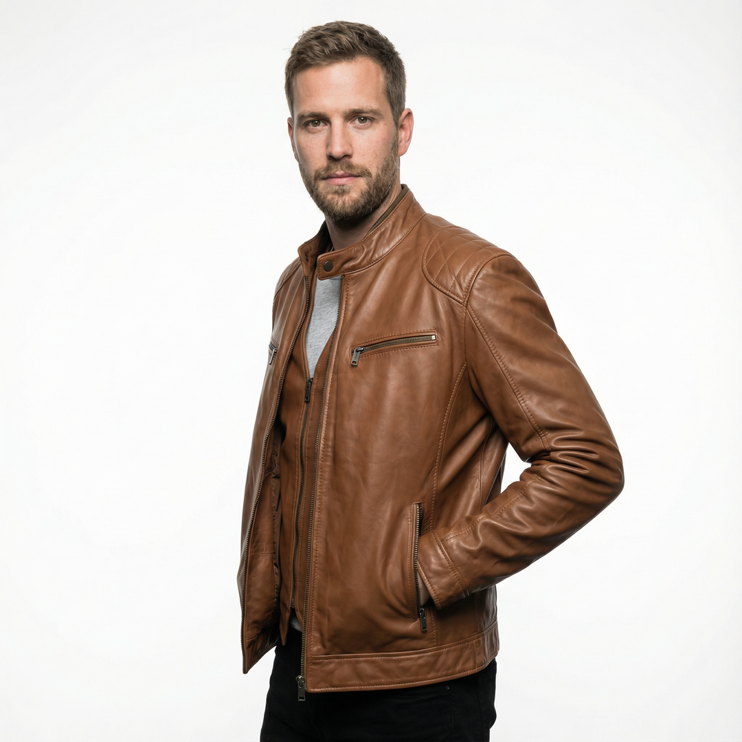 Herren Leder Motorradjacke Slim