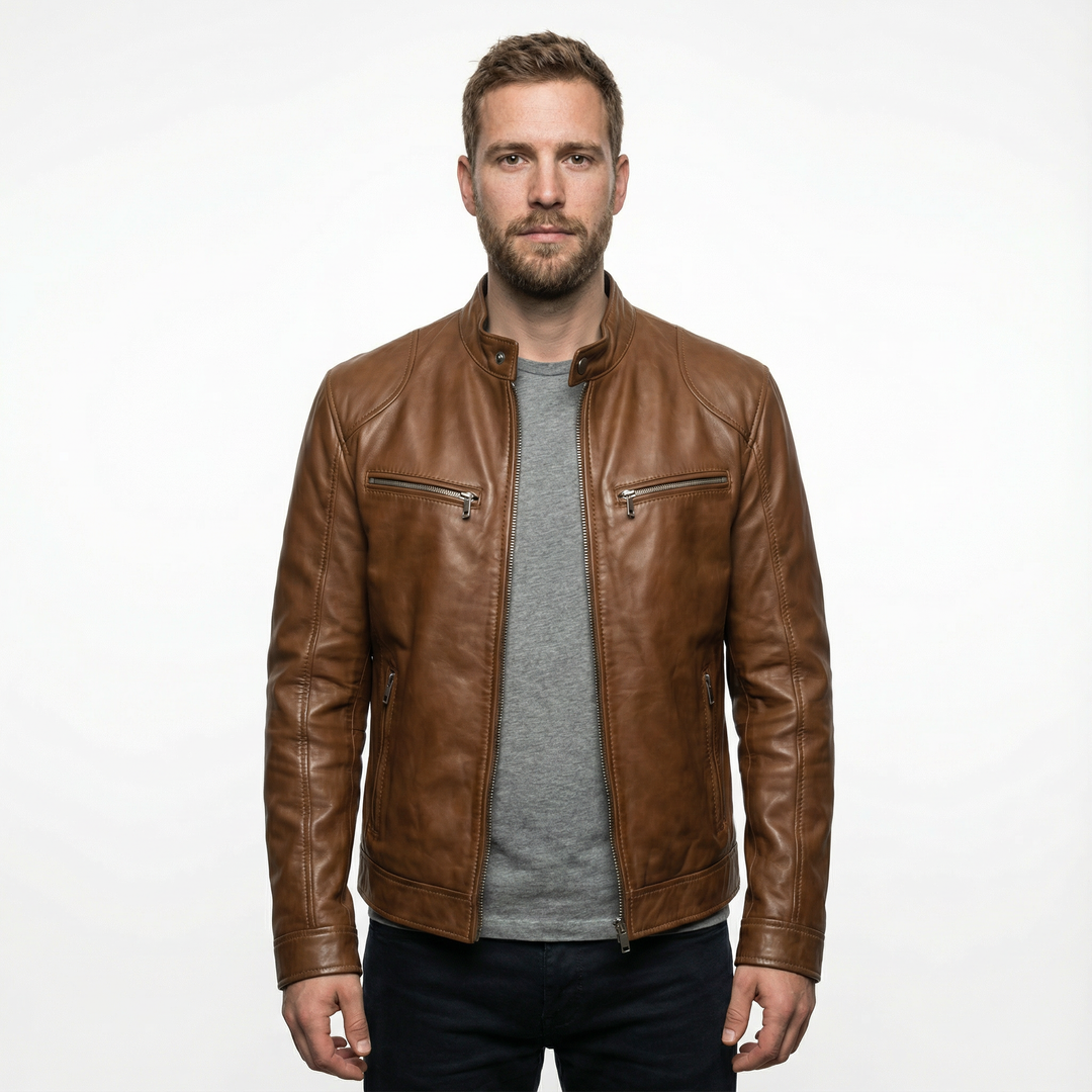 Herren Leder Motorradjacke Slim