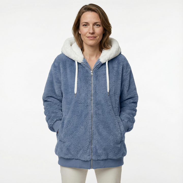 Damen Fleece Winterjacke mit Kapuze