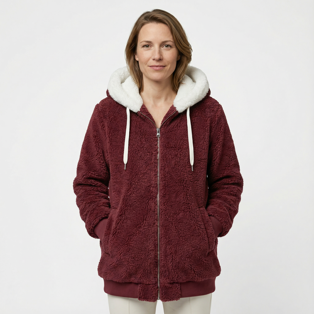 Damen Fleece Winterjacke mit Kapuze