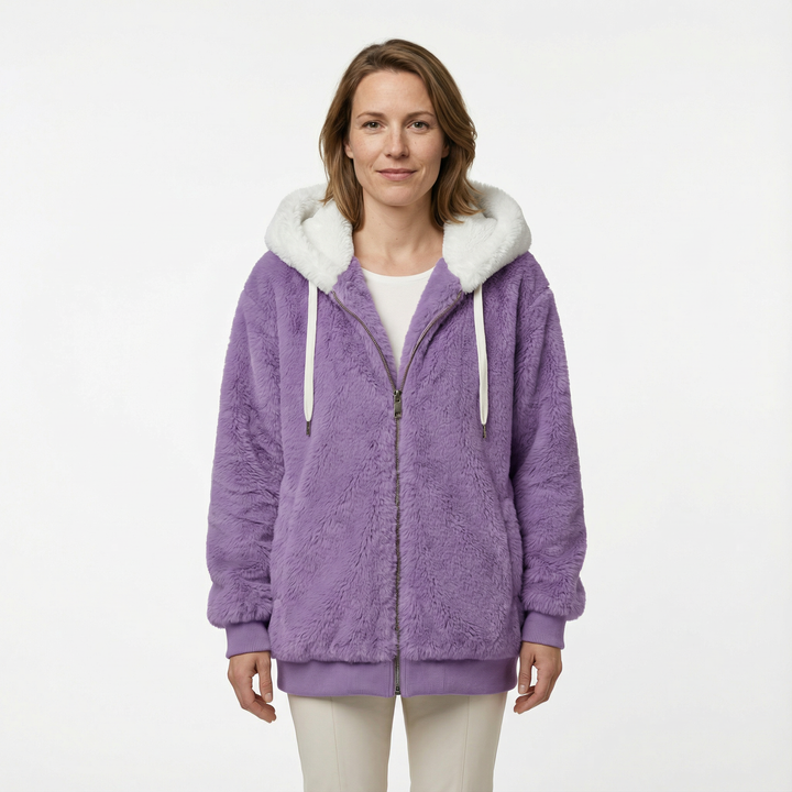 Damen Fleece Winterjacke mit Kapuze