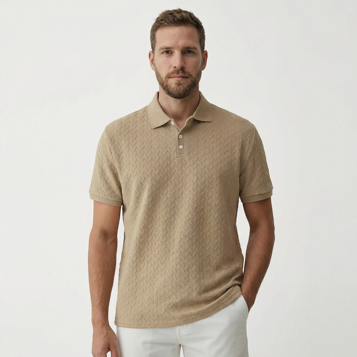 Herren Poloshirt Kurzarm, einfarbig, Vorderansicht am Model