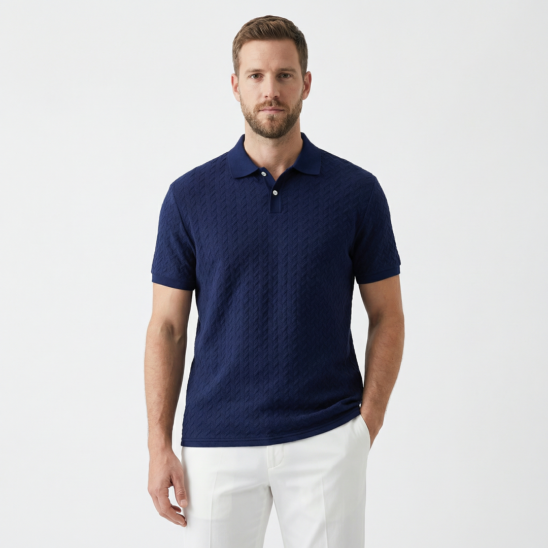 Nahaufnahme Polokragen und Knopfleiste, Herren Polo-Shirt