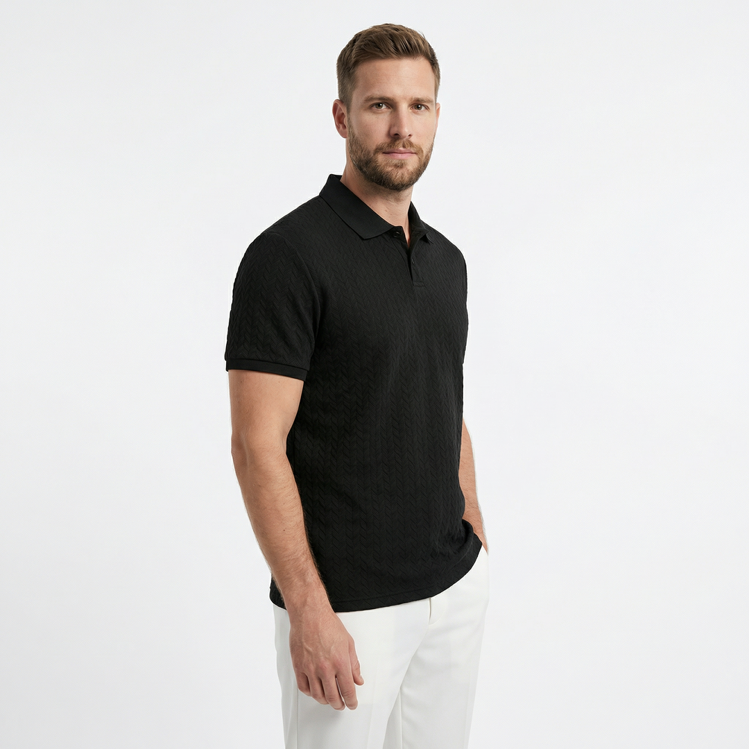 Herren Poloshirt Weiß, Kurzarm, Polokragen, Vorderansicht