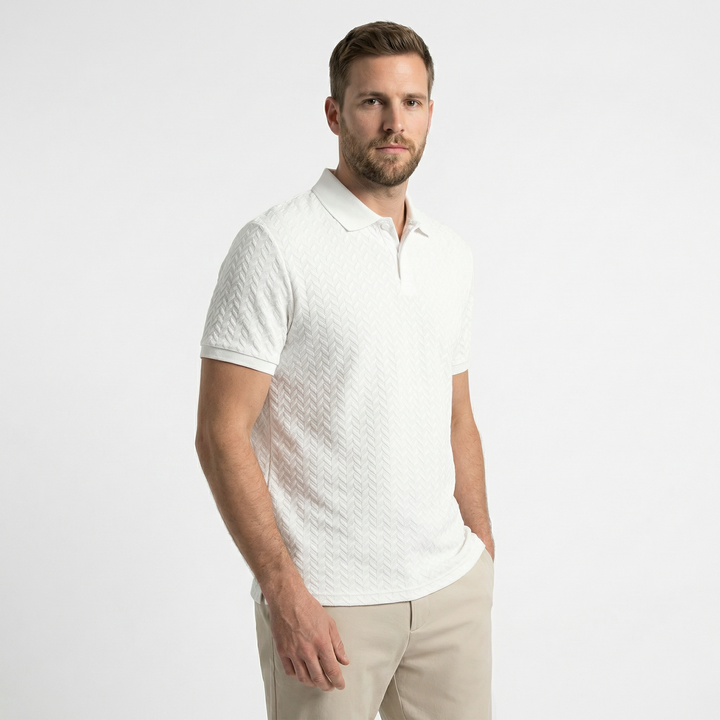 Herren Poloshirt Rückansicht Weiß, atmungsaktiv, kurzarm