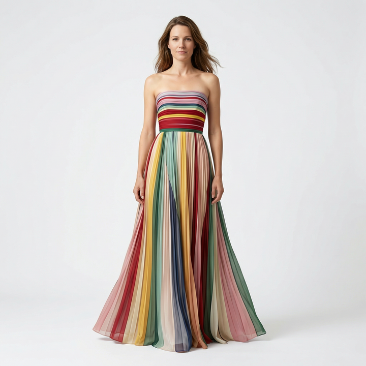 Schulterfreies Maxikleid mit Falten