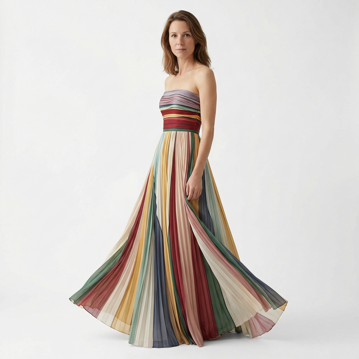 Schulterfreies Maxikleid mit Falten