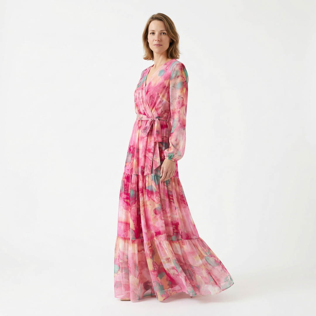 Elegantes Blumen Wickel Maxikleid