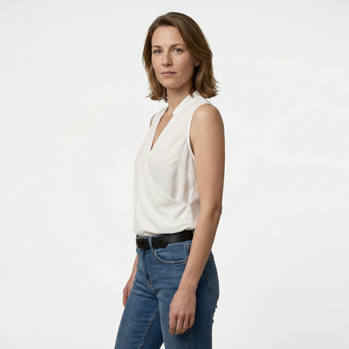 Damen Sommer Bluse mit V-Ausschnitt und Druckmuster, Frontalansicht