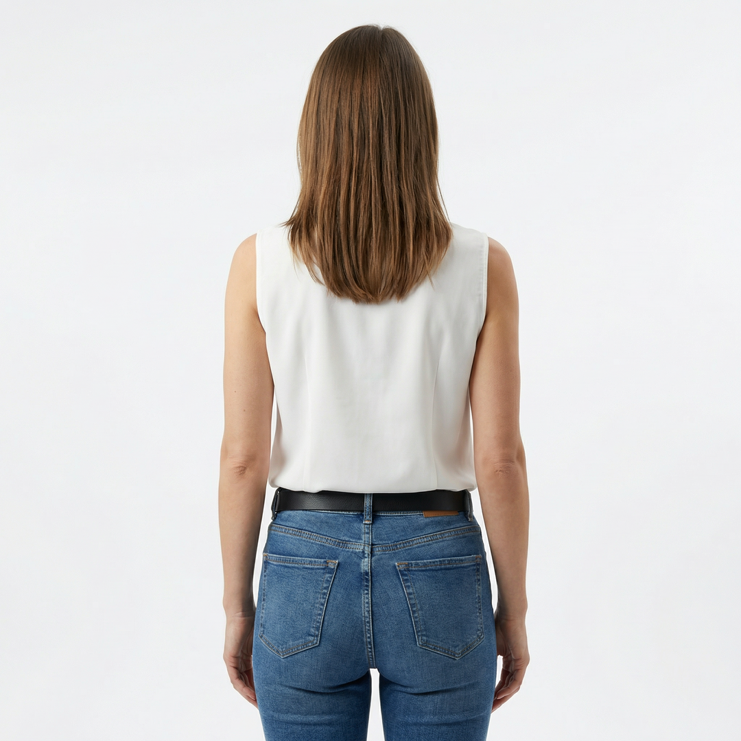 Rückenansicht Damen Sommertop ärmellos mit Druckmuster